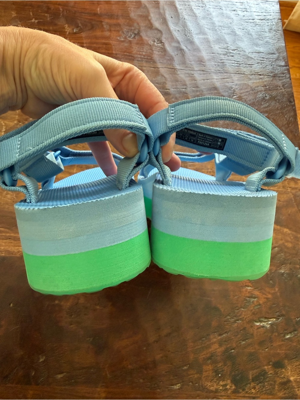 Teva Blue and Green Strap Platform Sandals - Picture 5 of 12